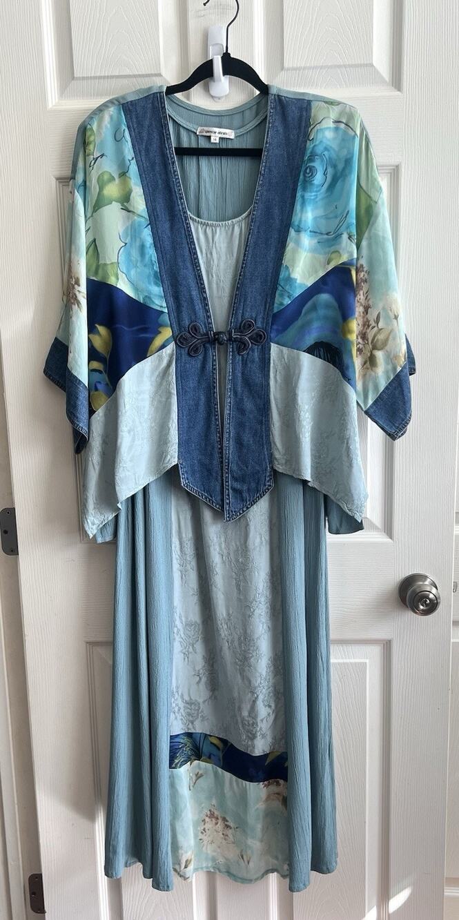 SPENCER ALEXIS Vintage 90s 2 Piece Mixed Media Maxi Dress Kaftan Sz 14 Whimsical